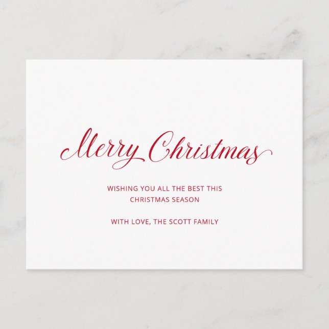 Simple Elegant Red Script Modern Christmas Holiday Postcard (Front)