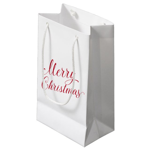 Simple Elegant Red Script Modern Christmas Small Gift Bag (Front Angled)