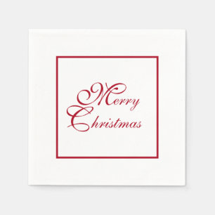 Simple Elegant Red Script White Christmas Paper Napkin