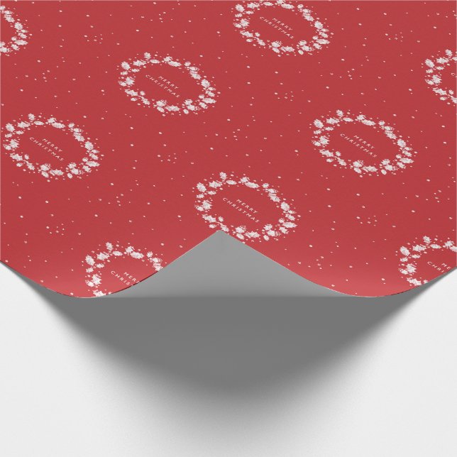 Simple Elegant Red + White Christmas Holly Wreath Wrapping Paper (Corner)