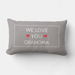 Simple Elegant Red White Grey We Love You Grandma Lumbar Pillow