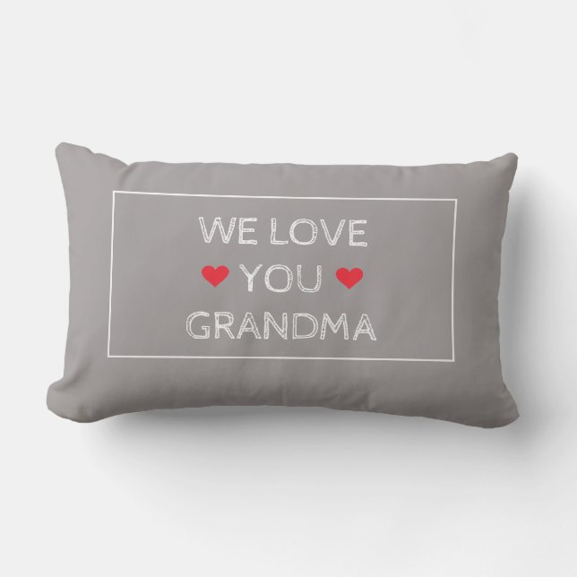 Simple Elegant Red White Grey We Love You Grandma Lumbar Pillow (Front)