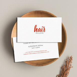 Simple Elegant Red White Hair Stylist Business Card