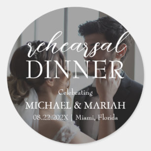 Simple Elegant Rehearsal Dinner Wedding Photo Classic Round Sticker
