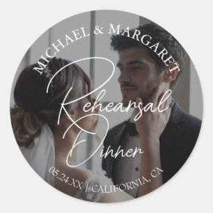 Simple Elegant Rehearsal Dinner Wedding Photo Classic Round Sticker