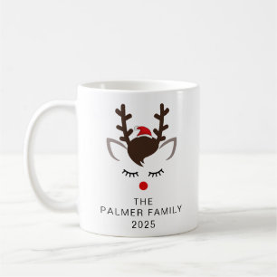 Simple Elegant Reindeer Christmas Family Name Coffee Mug