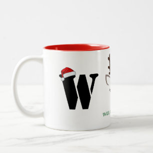 Simple Elegant Reindeer Christmas Family Name Two-Tone Coffee Mug