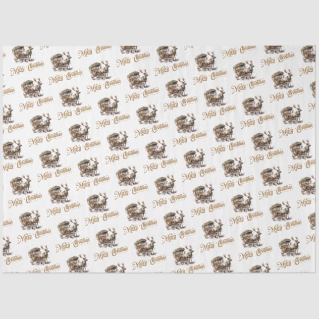 Simple elegant Reindeer sleigh neutral earthy Tissue Paper (Front)