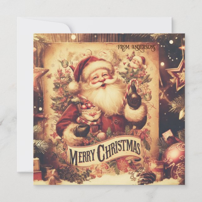 Simple elegant retro illustration Santa Claus Holiday Card (Front)