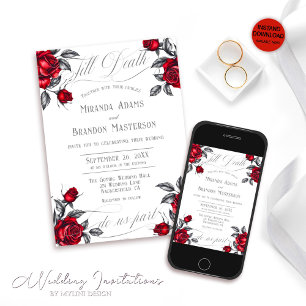 Simple Elegant Romantic Rose Floral Wedding Invitation