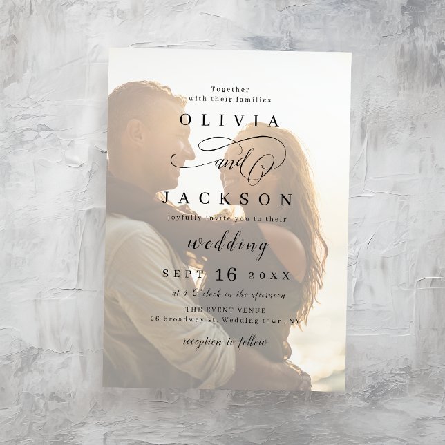 Simple elegant romantic script photo wedding invitation (Simple elegant romantic script photo wedding invitation)