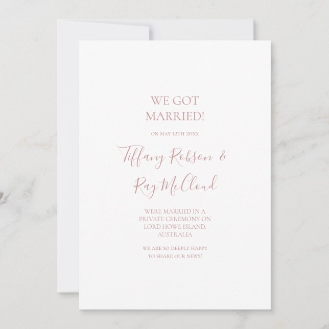 Simple Elegant Rose Gold Elopement Announcement (Front)