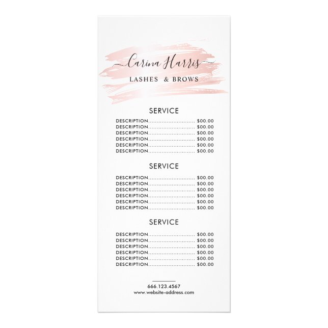 Simple Elegant Rose Gold Foil Lashes Price List Rack Card (Front)