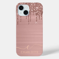 Simple Elegant Rose Gold Glitter Drip Custom Name