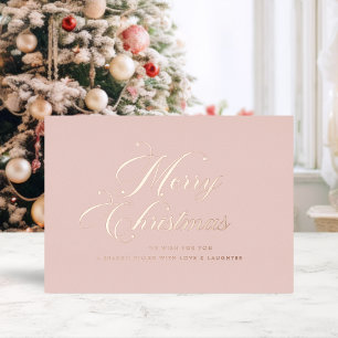 Simple Elegant Rose Gold Merry Christmas Gold Foil Holiday Card