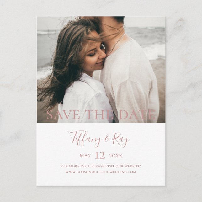 Simple Elegant Rose Gold Photo Save The Date Invitation Postcard (Front)
