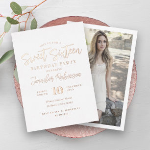 Simple Elegant Rose Gold Photo Sweet 16 Sixteen