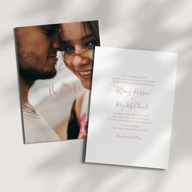 Simple Elegant Rose Gold Photo Traditional Wedding Invitation (Creator Uploaded)