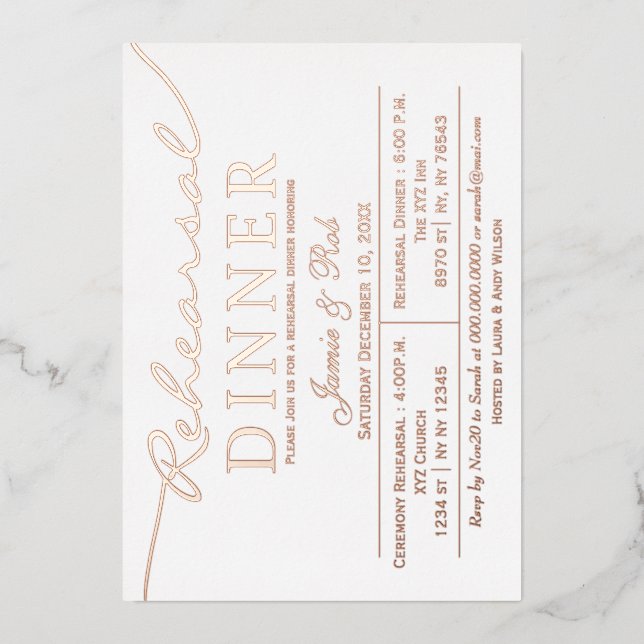 Simple Elegant Rose Gold Rehearsal Dinner  (Front)