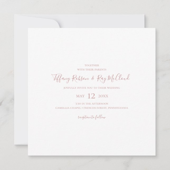 Simple Elegant Rose Gold Square Wedding Invitation (Front)