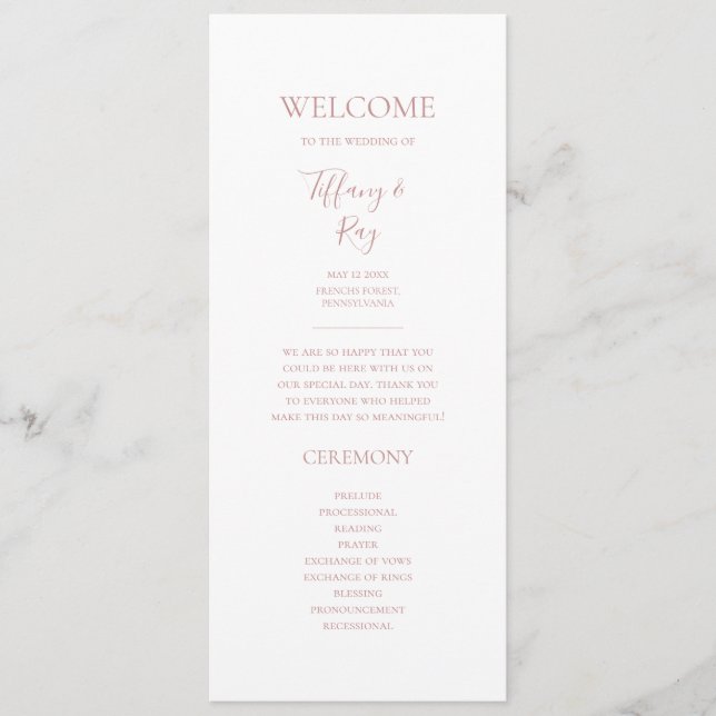 Simple Elegant Rose Gold Wedding Program (Front)