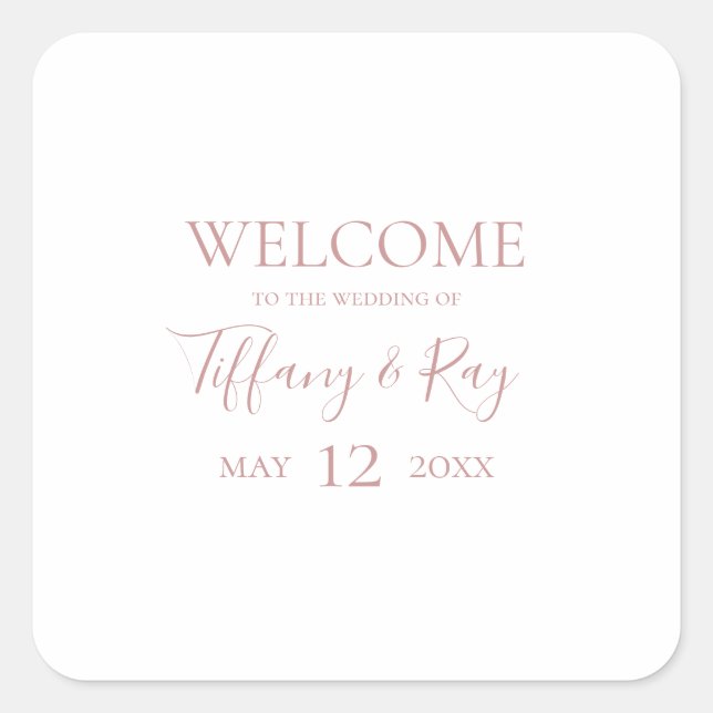 Simple Elegant Rose Gold Wedding Welcome Square Sticker (Front)