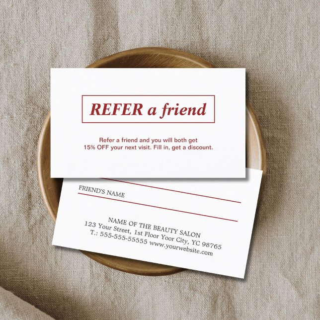 Simple Elegant Rouge Blanc Référer une carte d'ami (Créateur téléchargé)