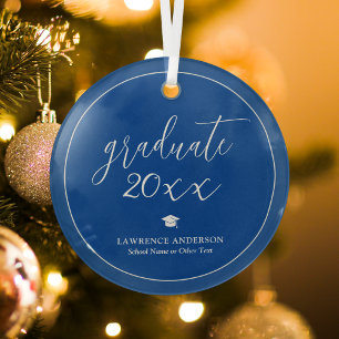 Simple Elegant Royal Blue Graduate 2026 Graduation Glass Ornament