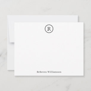 Simple Elegant Rustic Modern Wreath Monogram Black Card