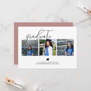 Simple Elegant Rustic Pink Graduation Photo Invitation