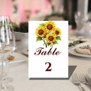 Simple Elegant Rustic Sunflower wedding  Table Number