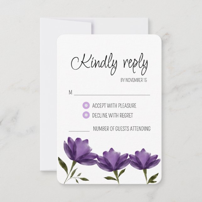 Simple elegant rustic watercolor purple RSVP Card (Front)