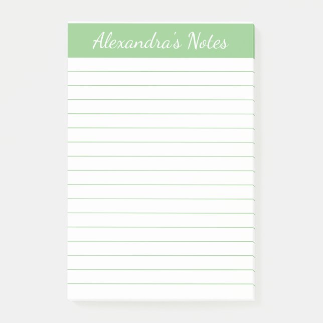 Simple Elegant Sage Chic Script Lined Personalized Post-it Notes (Front)