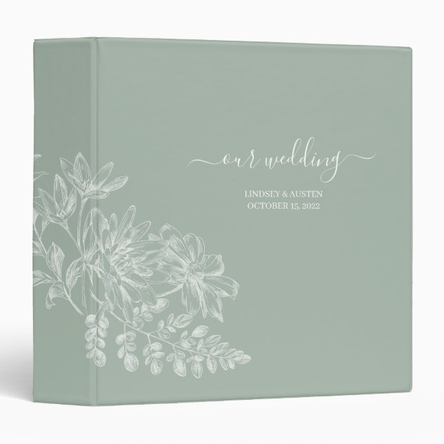 Simple Elegant Sage Green and White Script Wedding Binder (Front/Spine)