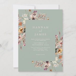 Simple Elegant Sage Green Botanical Floral Wedding Invitation