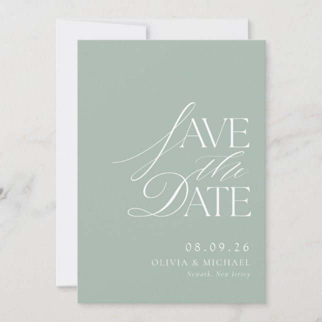 Simple Elegant Sage Green Chic Wedding Save The Date (Front)