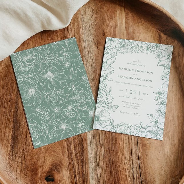 Simple Elegant Sage Green Floral Garden Wedding Invitation (Creator Uploaded)