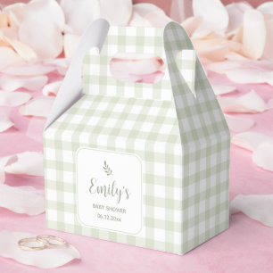 Simple Elegant Sage Green Gingham Baby Shower Favor Box