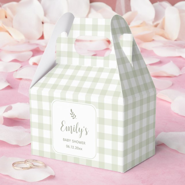 Simple Elegant Sage Green Gingham Baby Shower Favor Box (Wedding)
