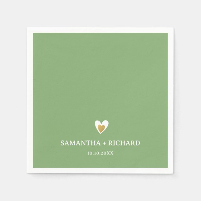Simple Elegant Sage Green Gold Heart Wedding   Napkin (Front)