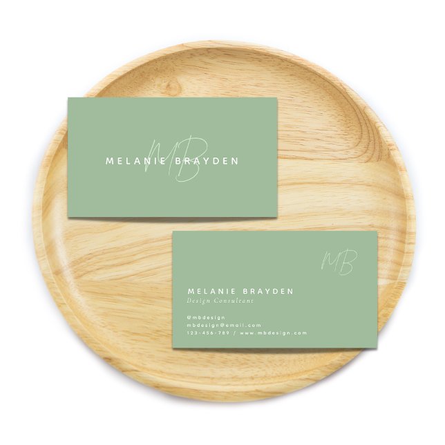 Simple Elegant Sage Green Minimalist Monogram Business Card (Creator Uploaded)