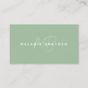 Simple Elegant Sage Green Minimalist Monogram Business Card