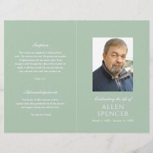 Simple Elegant Sage Green Modern Funeral Programme