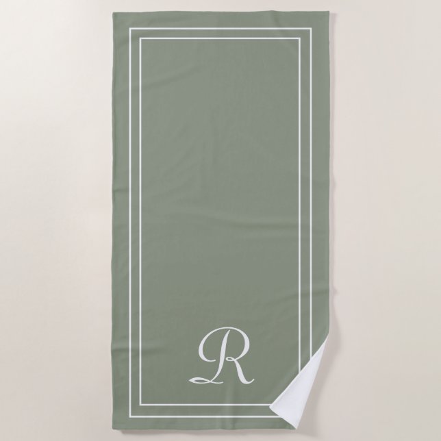 Simple Elegant Sage Green Monogram Beach Towel (Front)