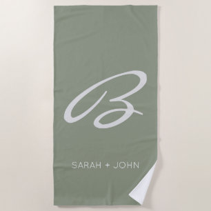 Simple Elegant Sage Green Monogram Name Custom Beach Towel