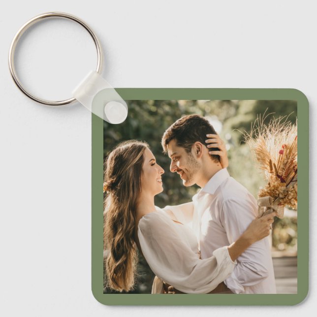 Simple Elegant Sage Green Photo Wedding Favour Keychain (Front)