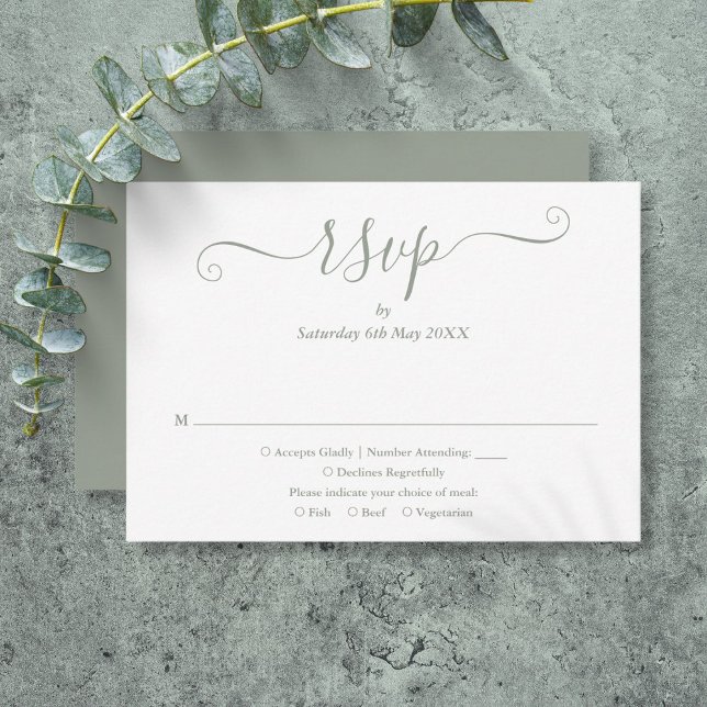 Simple Elegant Sage Green Script RSVP Card (Simple Elegant Sage Green Script RSVP Card)