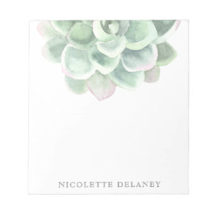 Simple Elegant Sage Green Watercolor Succulent Notepad