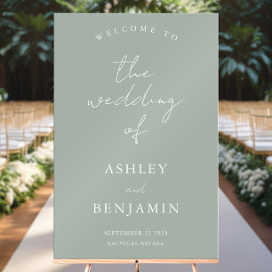 Simple Elegant Sage Green Wedding Welcome Acrylic Sign