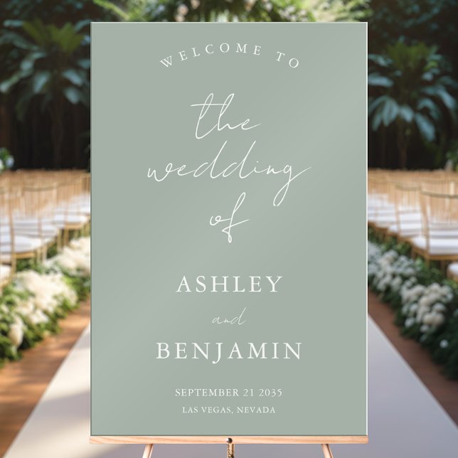 Simple Elegant Sage Green Wedding Welcome Acrylic Sign (Creator Uploaded)